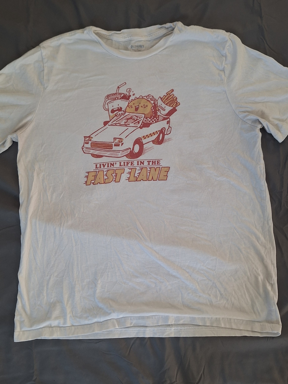 Old Navy White Mens "Livin Life In The Fast Lane" T Shirt L